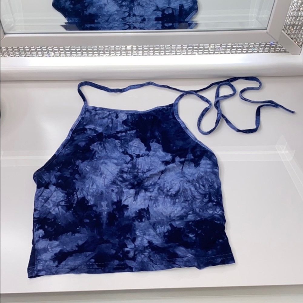 Blue tie-dye halter top
